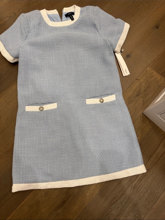 Aqua Dresses & Skirts - Aqua Light Blue Tweed Dress with Ivory Trim